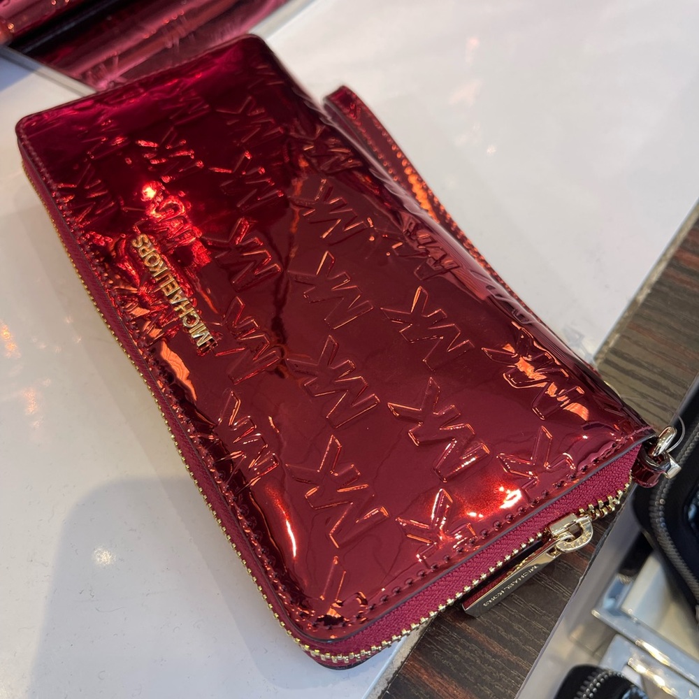 MICHAEL KORS Jet Set Lg Metallic Logo Debossed Continental Wallet Wristlet Phone - Picture 9 of 16